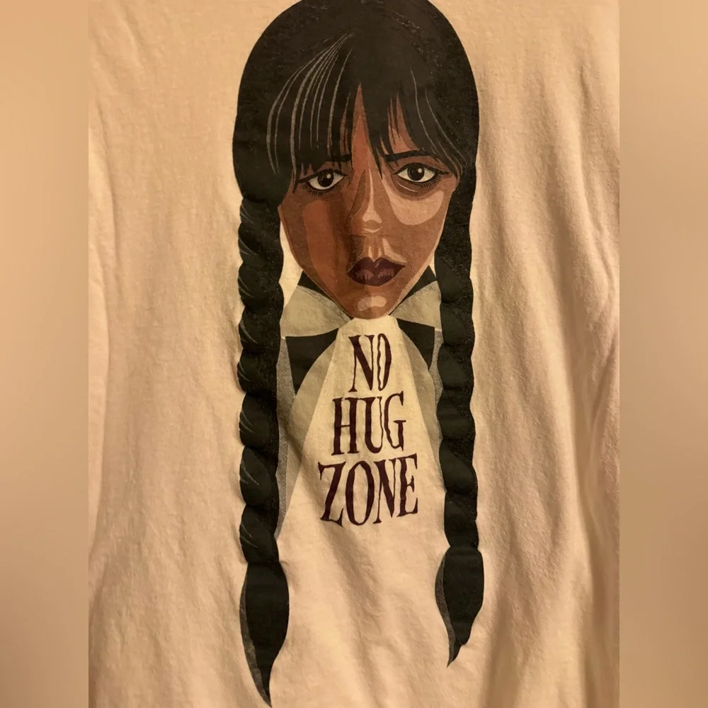 White Wednesday 'No Hug Zone' Graphic Tee with Braided Portrait